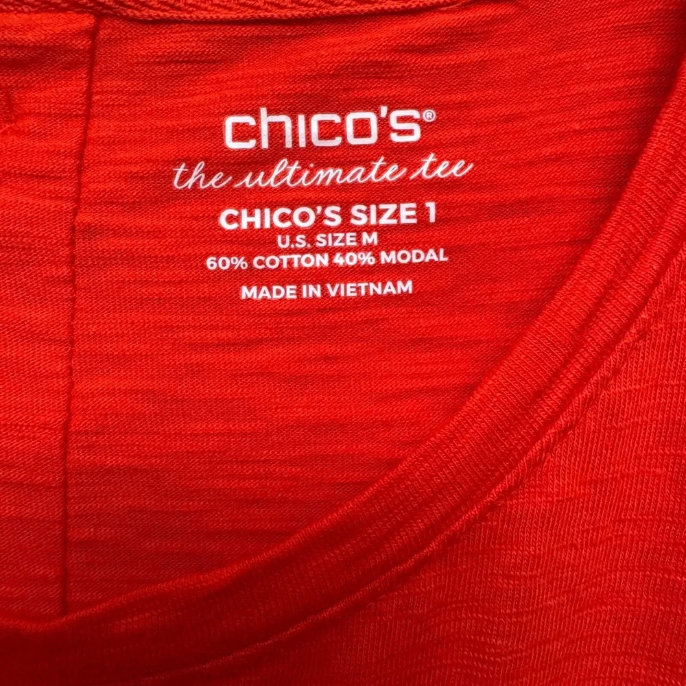Chicos Womens Top 3/4 Sleeve Button Back Orange Red Cotton‎ Blend Size M - Picture 2 of 8